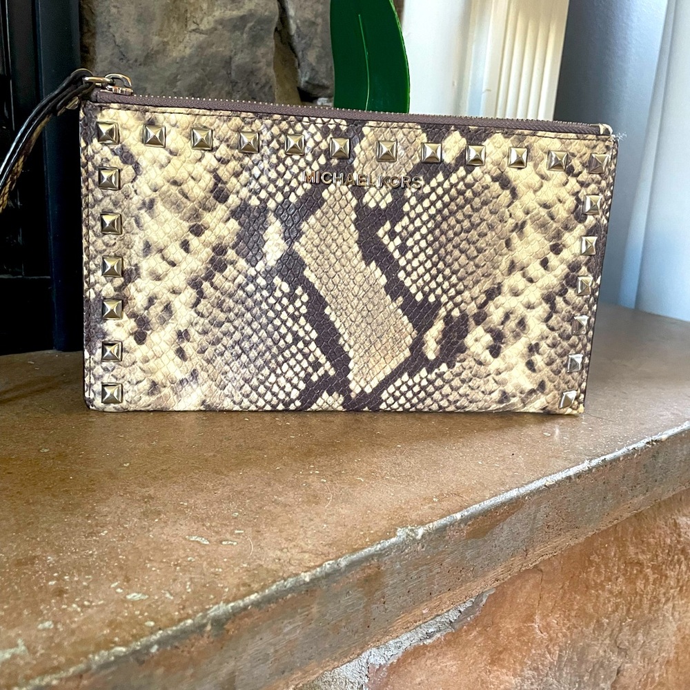 Michael kors ,studded snakeskin wristlet